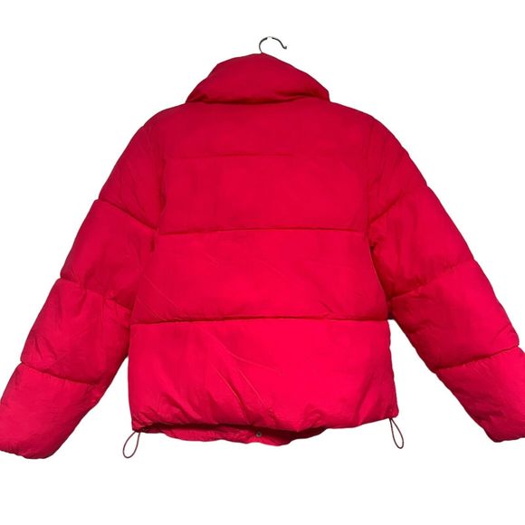 NWT A New Day Pink Puffer Jacket Size Medium Stand Up Collar Snap Front Closure - Picture 3 of 7